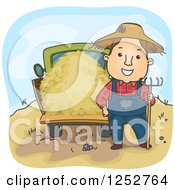 Poster, Art Print Of Happy White Farmer Man With A Pitchfork And Hay Truck