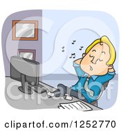 Poster, Art Print Of Blond Caucasian Businessman Whistling And Slacking At Work