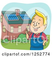 Poster, Art Print Of Blond White Man Outside A House With Solar Panels On The Roof