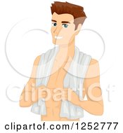 Happy Brunette White Man With A Towel Around His Neck