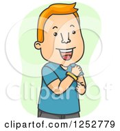 Clipart Of A Happy Red Haired White Man Wearing A Support Wrist Band Royalty Free Vector Illustration