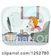 Clipart Of A Furious Man Watching Sports On Tv Royalty Free Vector Illustration