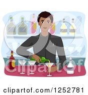 Poster, Art Print Of Handsome Black Bartender Man Mixing Drinks
