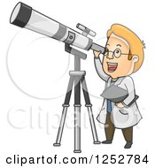 Poster, Art Print Of Red Haired White Male Astronomer Looking Through A Telescope