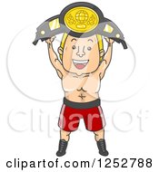 Clipart Of A Blond White Boxer Champion Holding Up A Belt Royalty Free Vector Illustration by BNP Design Studio