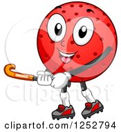 Clipart Of A Field Hockey Ball Mascot Holding A Stick Royalty Free Vector Illustration