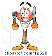 Sink Plunger Mascot Cartoon Character Holding A Knife And Fork
