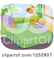 Poster, Art Print Of Bedroom With A Safari Themed Elephant And Giraffe Wall Mural