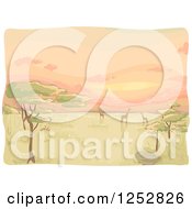 Poster, Art Print Of Safari African Sunset With Acacia Trees And Giraffes