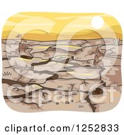 Poster, Art Print Of Cracked Dry Drought Landscape At Sunset