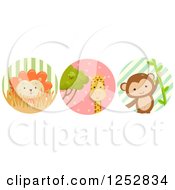 Poster, Art Print Of Cute Lion Giraffe And Monkey In Circles