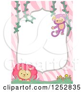 Clipart Of A Jungle Border With Stripes A Monkey And Lion Royalty Free Vector Illustration