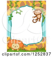 Poster, Art Print Of Jungle Border With Stripes Giraffe Print A Monkey And Lion