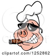 Clipart Of A Grinning Pig Smoking A Cigar And Wearing A Chef Hat And Sunglasses Royalty Free Vector Illustration by LaffToon #COLLC1252862-0065