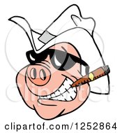 Poster, Art Print Of Grinning Pig Smoking A Cigar And Wearing A Cowboy Hat