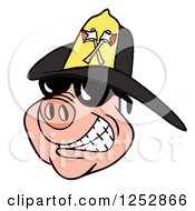 Poster, Art Print Of Smiling Pig Wearing Shades And A Black Fire Hat