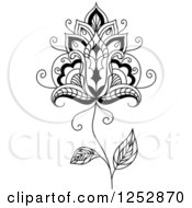 Clipart Of A Black And White Henna Flower 26 Royalty Free Vector Illustration