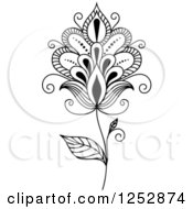 Clipart Of A Black And White Henna Flower 27 Royalty Free Vector Illustration