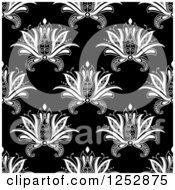 Clipart Of A Seamless Background Pattern Of Hena Flowers In Black And White Royalty Free Vector Illustration