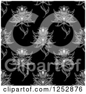 Clipart Of A Seamless Background Pattern Of Hena Flowers In Black And White Royalty Free Vector Illustration