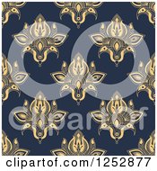 Clipart Of A Seamless Background Pattern Of Hena Flowers On Blue Royalty Free Vector Illustration