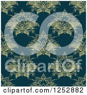 Clipart Of A Seamless Background Pattern Of Hena Flowers On Teal Royalty Free Vector Illustration