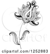 Clipart Of A Black And White Henna Flower 24 Royalty Free Vector Illustration
