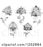 Clipart Of Black And White Henna Flowers Royalty Free Vector Illustration