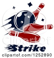 Poster, Art Print Of Bowling Ball Smashing Into Pins With Strike Text