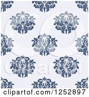 Poster, Art Print Of Seamless Background Pattern Of Damask Floral On Blue