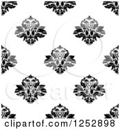 Poster, Art Print Of Seamless Background Pattern Of Damask Floral In Black And White