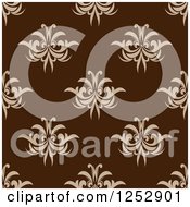 Clipart Of A Seamless Background Pattern Of Tan Flowers On Brown Royalty Free Vector Illustration