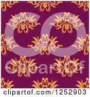 Poster, Art Print Of Seamless Background Pattern Of Orange Flowers On Purple