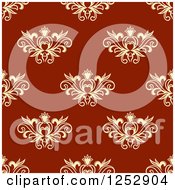 Poster, Art Print Of Seamless Background Pattern Of Tan Flowers On Red