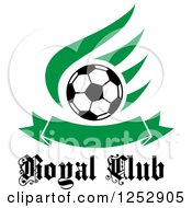 Clipart Of A Soccer Ball Over A Green Wing And Banner With Royal Club Text Royalty Free Vector Illustration