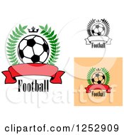 Clipart Of Crowns And Wreaths Around Soccer Balls And Banners Royalty Free Vector Illustration