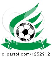 Poster, Art Print Of Soccer Ball Over A Green Wing And Banner