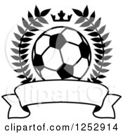 Poster, Art Print Of Black And White Crown And Wreath Around A Soccer Ball And Red Banner