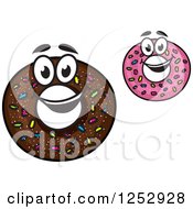 Clipart Of Chocolate And Pink Sprinkle Donut Characters Royalty Free Vector Illustration