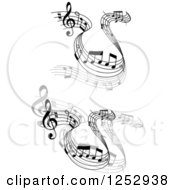 Poster, Art Print Of Grayscale Flowing Music Notes 2