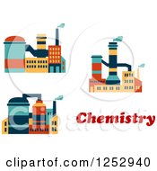 Clipart Of Colorful Factories With Chemistry Text Royalty Free Vector Illustration