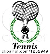 Poster, Art Print Of Tennis Ball Over Crossed Rackets In A Laurel Wreath With Text