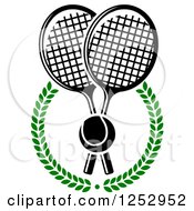Poster, Art Print Of Tennis Ball Over Crossed Rackets In A Laurel Wreath