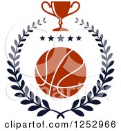 Poster, Art Print Of Basketball With Stars In A Laurel Wreath With A Trophy Cup