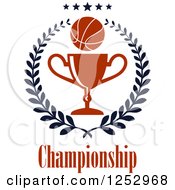 Poster, Art Print Of Basketball With Stars In A Laurel Wreath With A Trophy Cup With Championship Text