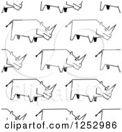 Poster, Art Print Of Seamless Background Of Sketched Black And White Rhinos