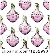 Clipart Of A Seamless Background Pattern Of Happy Garlic Royalty Free Vector Illustration