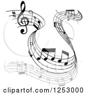Poster, Art Print Of Grayscale Flowing Music Notes 3