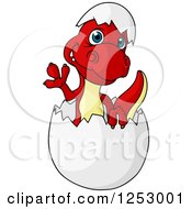 Poster, Art Print Of Cute Red And Yellow Baby Dinosaur Waving And Hatching