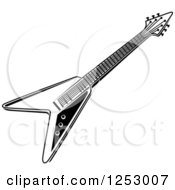 Clipart Of A Black And White Electric Guitar Royalty Free Vector Illustration